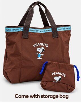 Snoopy Dog Tote Travel X-LARGE LARGE Bag w/ Zipper Brown Folding Weekender 2Way